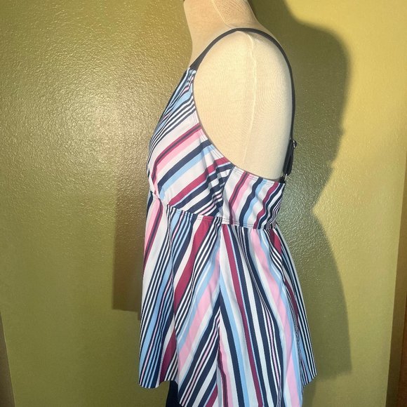 Women 2XL Size Tankini Stripe Printed Tank High Waist 2 Piece Swimsuits with Boy - Picture 2 of 15